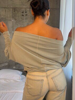 sage green off the shoulder long sleeve